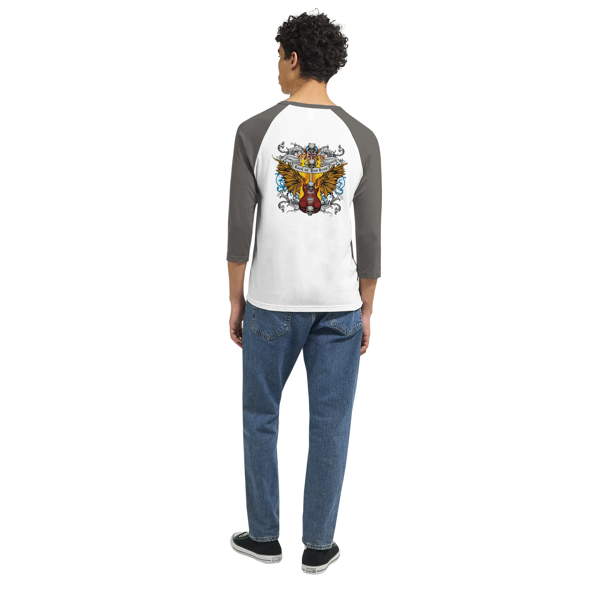 Unisex 3/4 sleeve Raglan T-shirt White and Asphalt