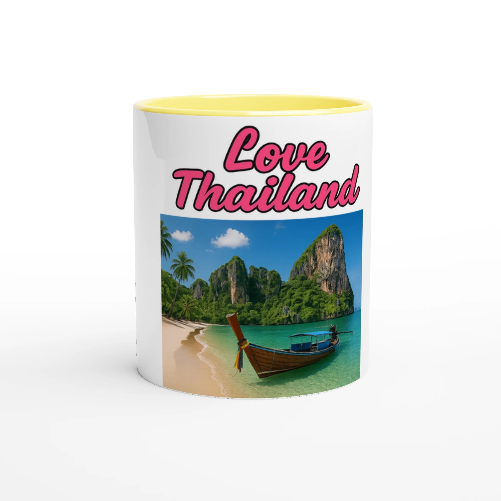 White 11oz Ceramic Mug with Color Inside Ceramic Yellow