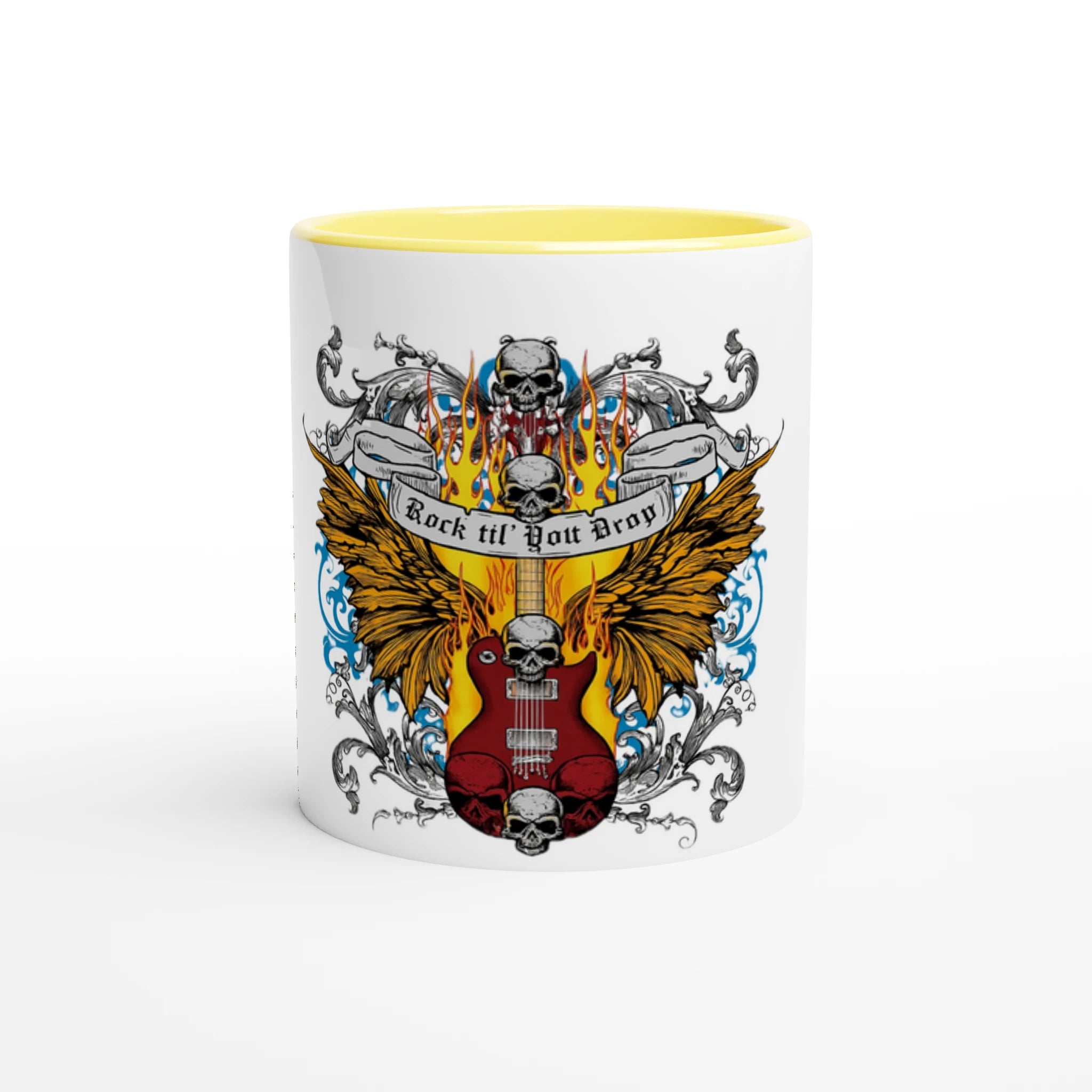 White 11oz Ceramic Mug with Color Inside Ceramic Yellow