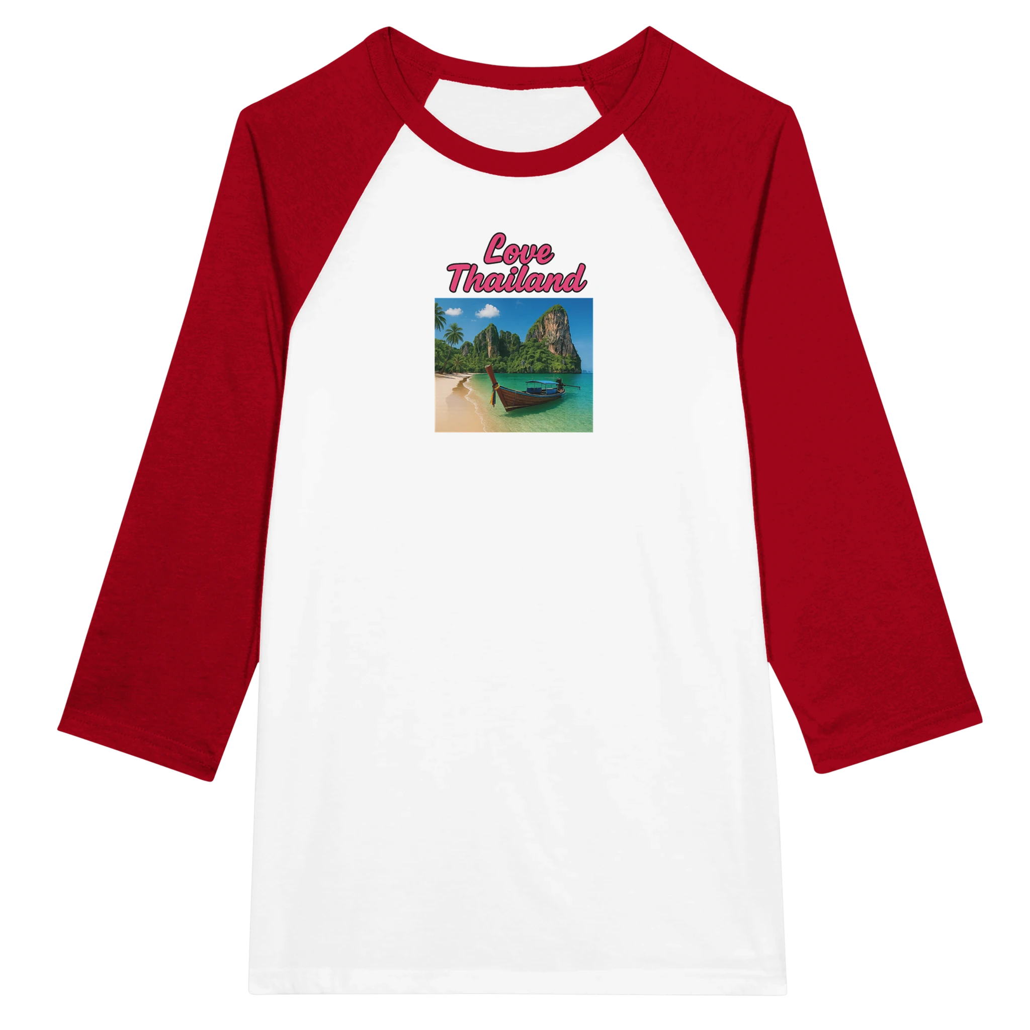 Unisex 3/4 sleeve Raglan T-shirt White and Red